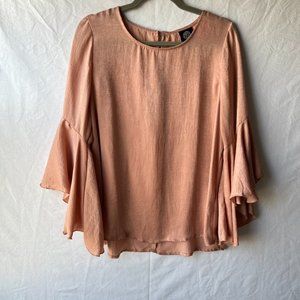 Bobeau L Dusty Pink Silky Tunic Top with Bell Sleeves￼